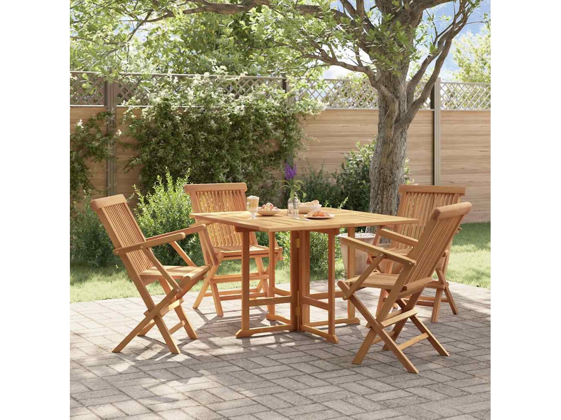 Vidaxl 5 Pcs Conjunto Jantar Dobrável P/ Exterior Madeira Teca Maciça