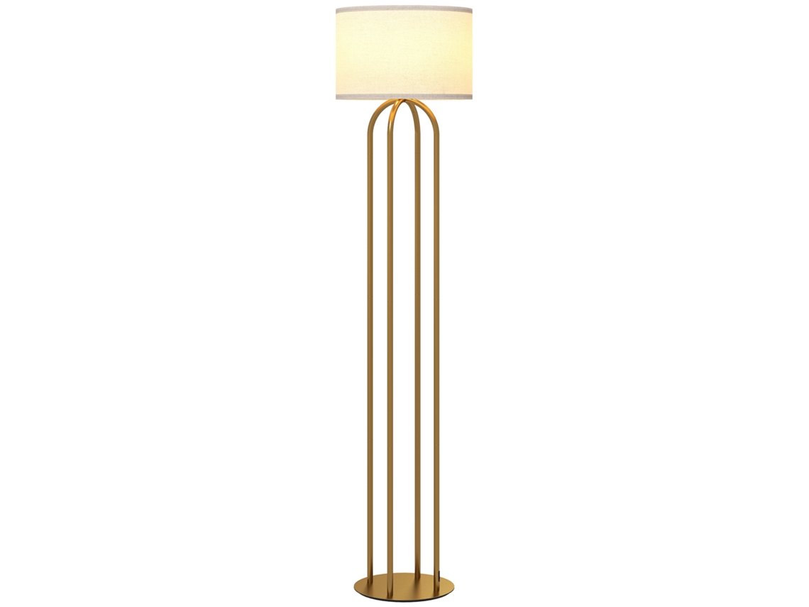 Luminária De Chão Para Sala De Estar. Luminária De Chão Com Cúpula De Linho E Interruptor De Pé. Ø 38 X 161 Cm. Dourado E Bege.