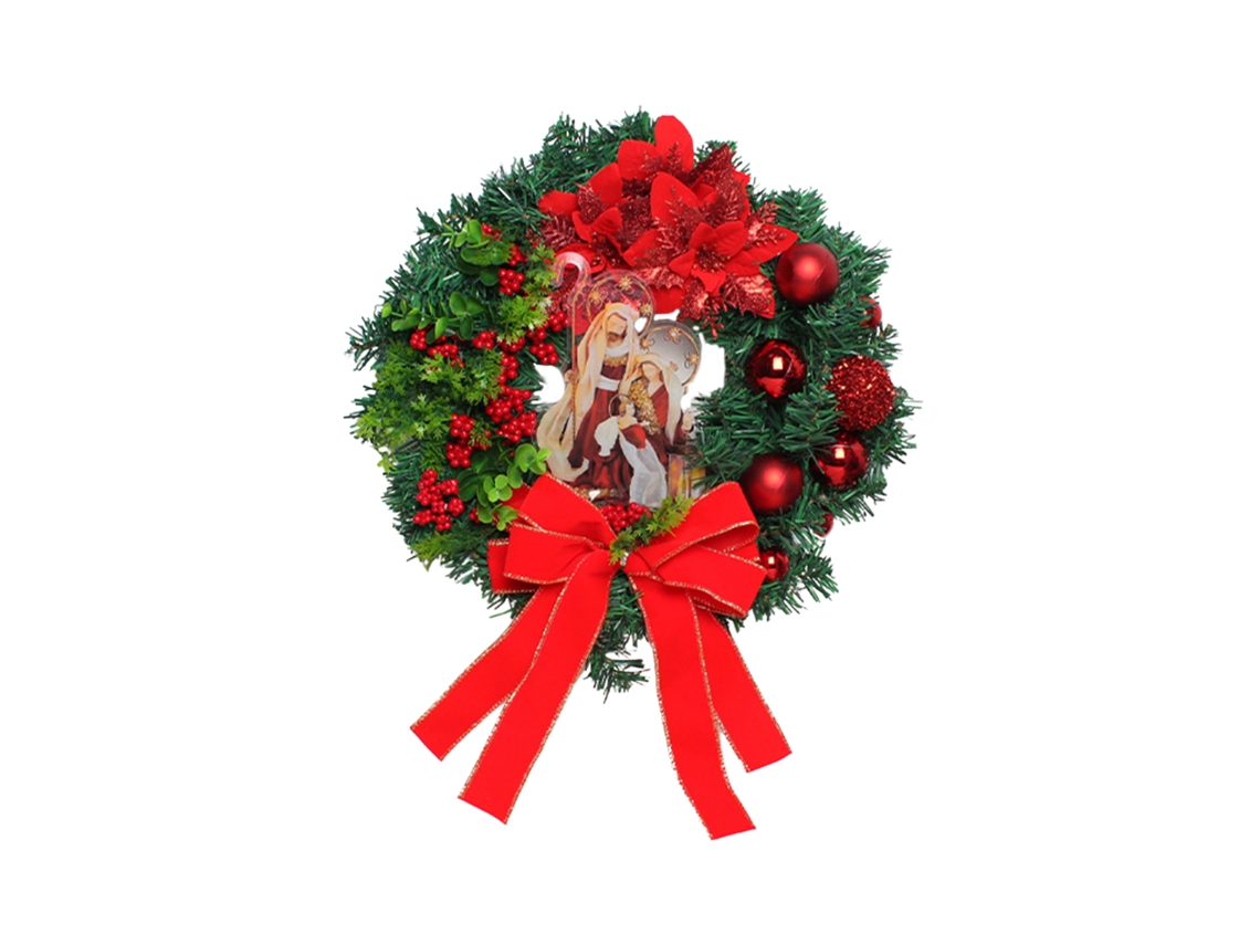 Decoração de Natal Red Jesus de 40cm com cena tradicional, com guirlanda e ornamento de porta LAXISCREED