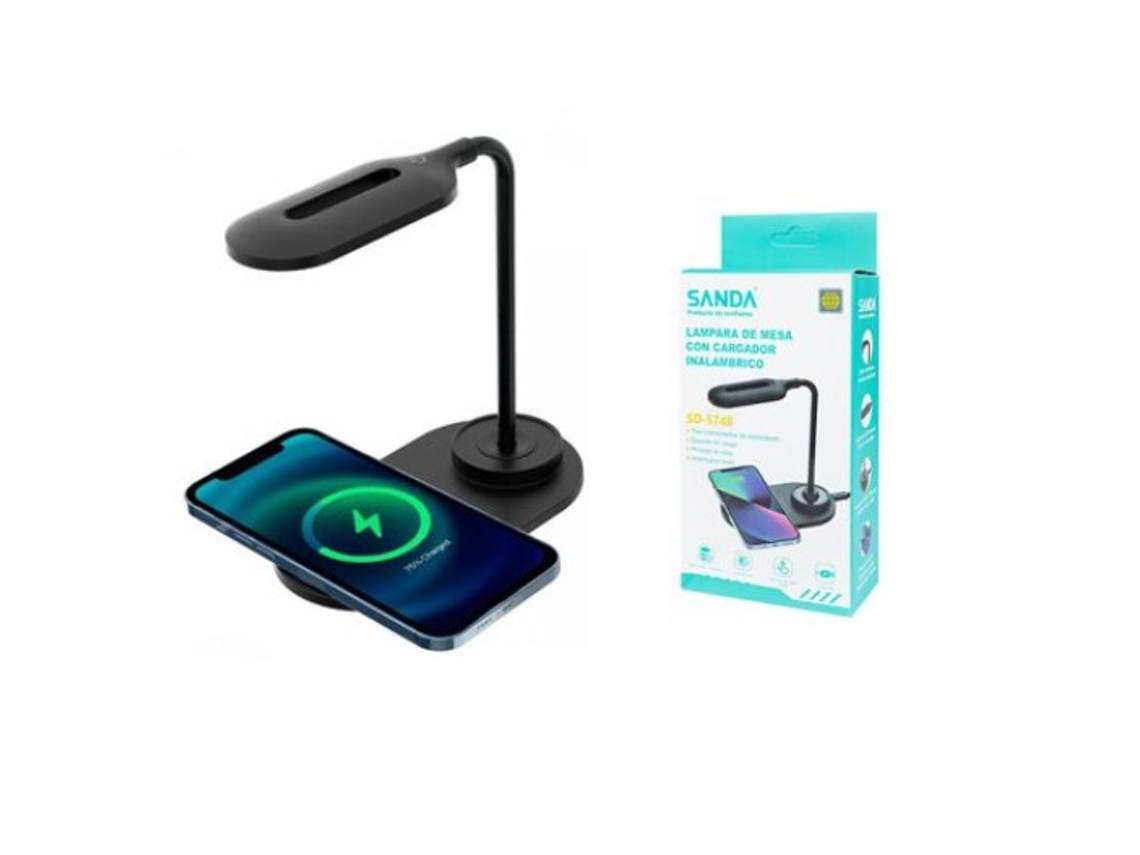 Lâmpada de Mesa com Carregador Wireless 10W SANDA Sd-5748 Preto