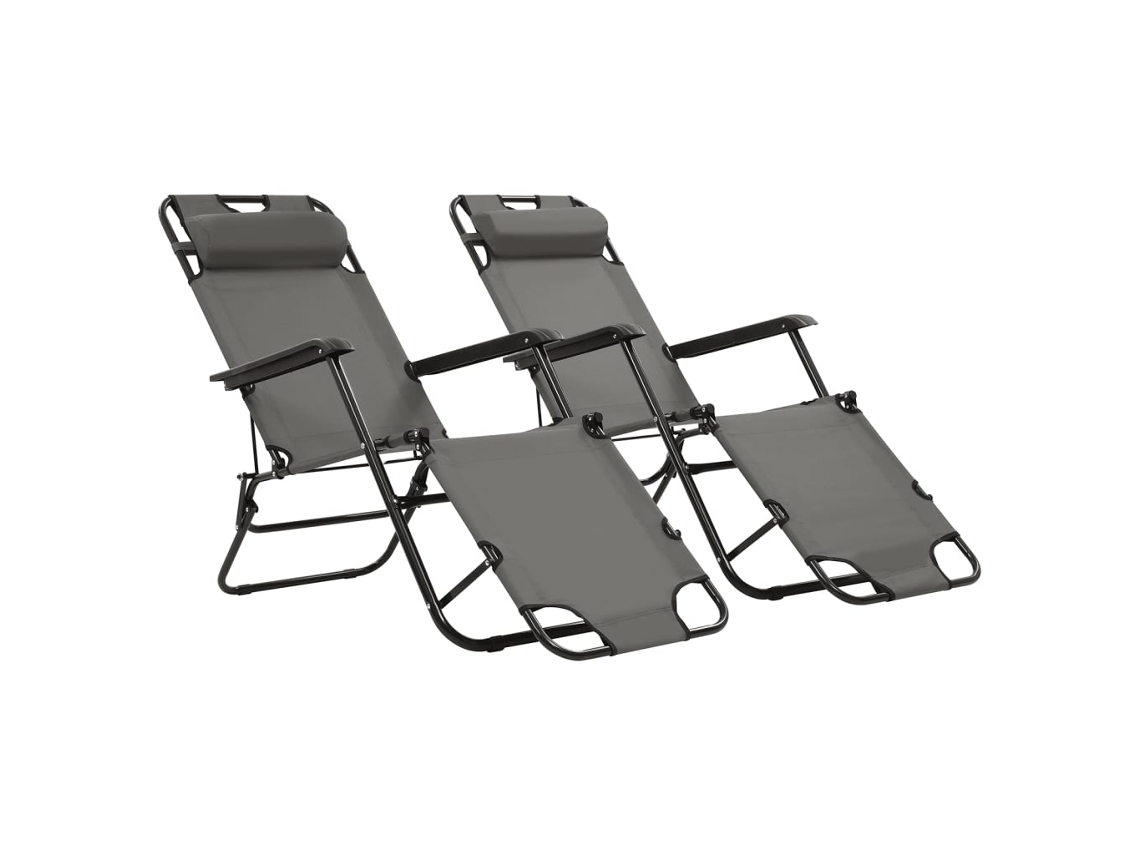 Vidaxl Espreguiçadeiras Dobráveis C/ Apoio De Pés 2 Pcs Aço Cinzento