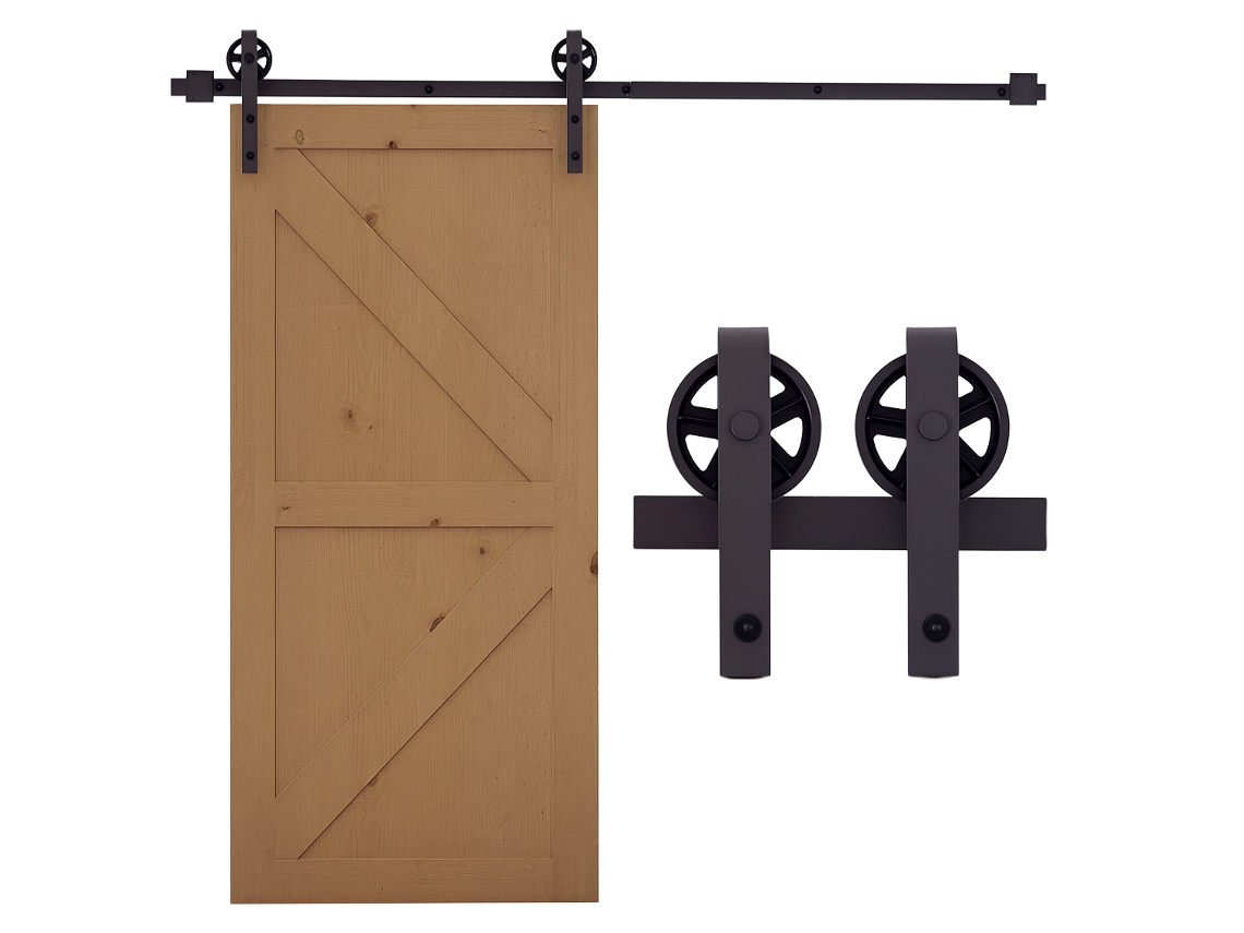 Kit Para Porta De Correr Em Aço, Capacidade Máxima De 100 Kg, Com Trilho, Ganchos, Batentes, Parafusos E Porcas, 183 X 4 X 0,6 Cm