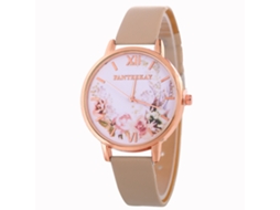Relógio de Pulso Feminino de Quartzo com Pulseira Pu Estilo Moderno Bege