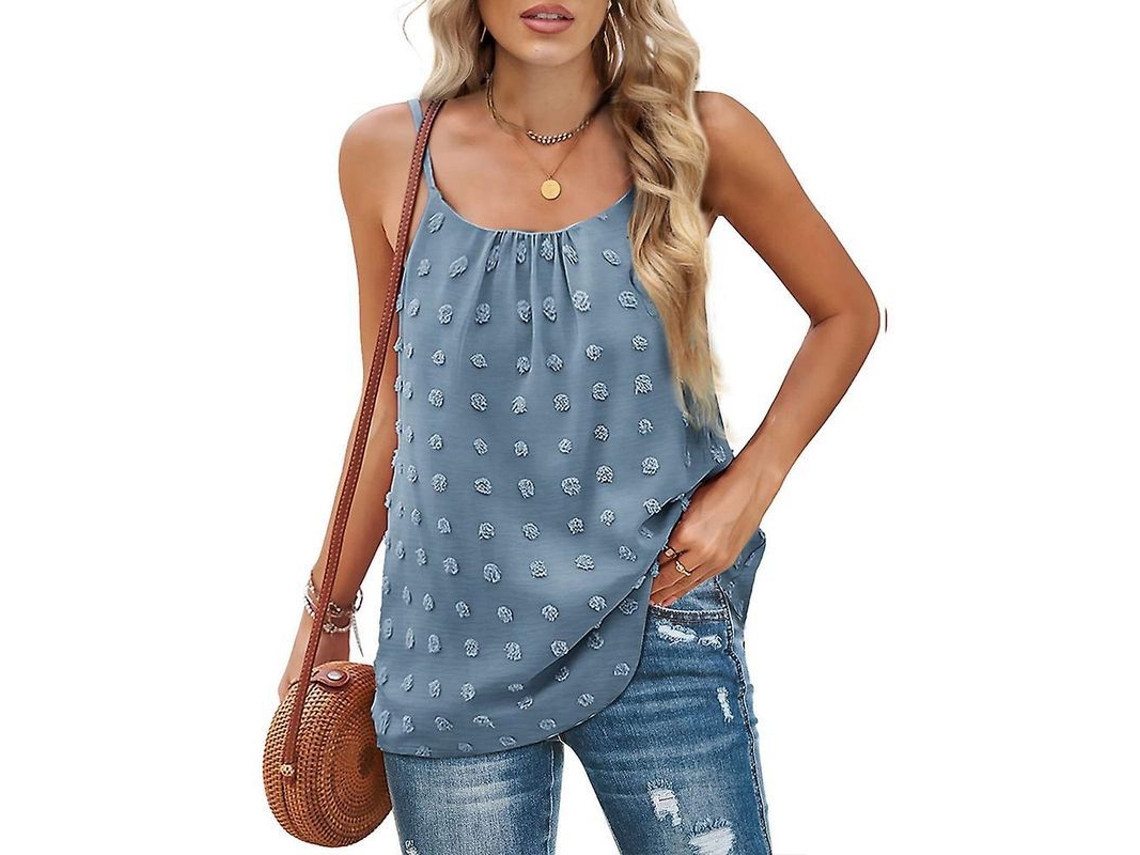 2026 top Camiseta Sem Mangas Casual para Mulher com Gola Redonda Solta de Poliéster