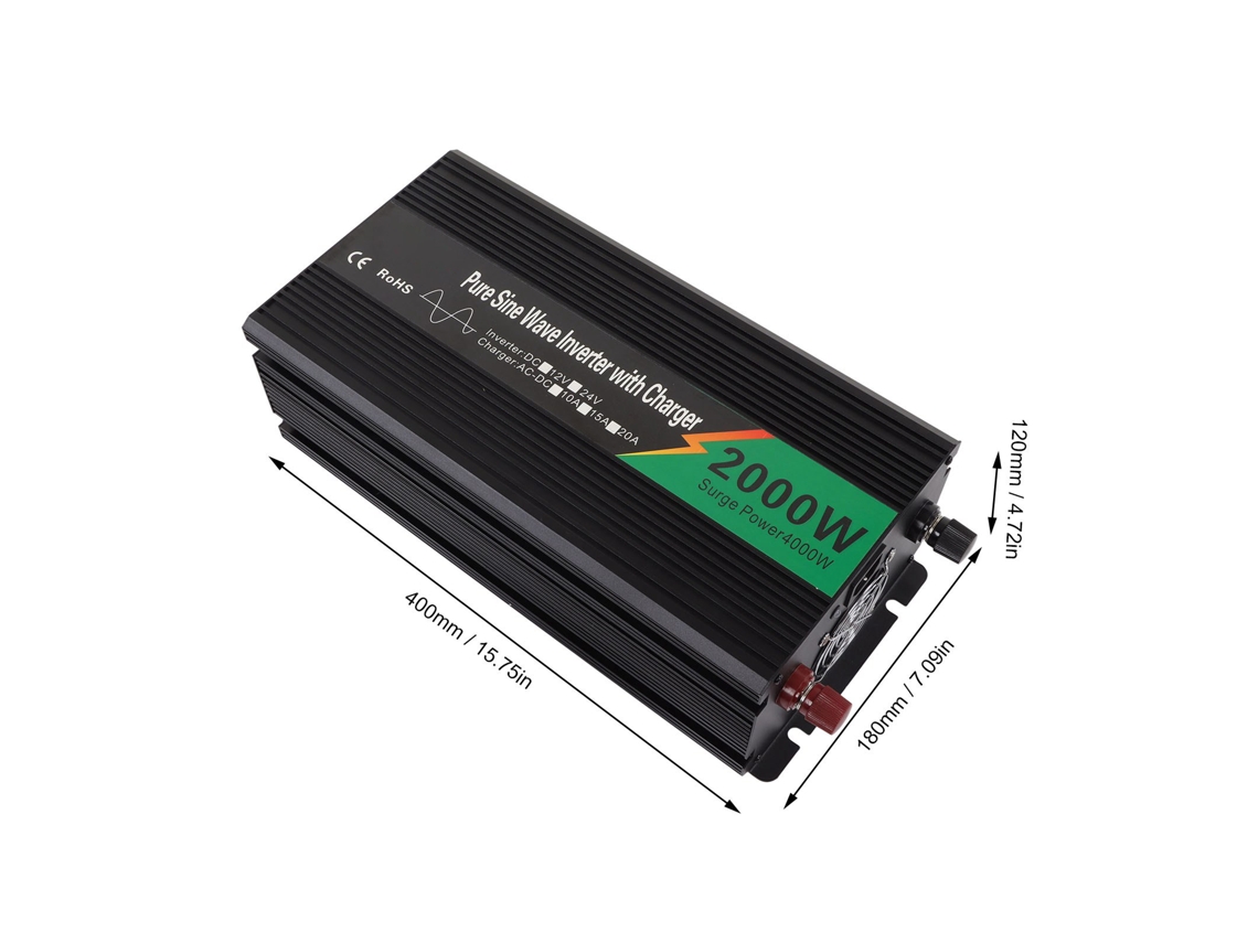 Inversor de energia de onda senoidal pura de 12 V para geladeira/RV, 2000 W, com visor digital