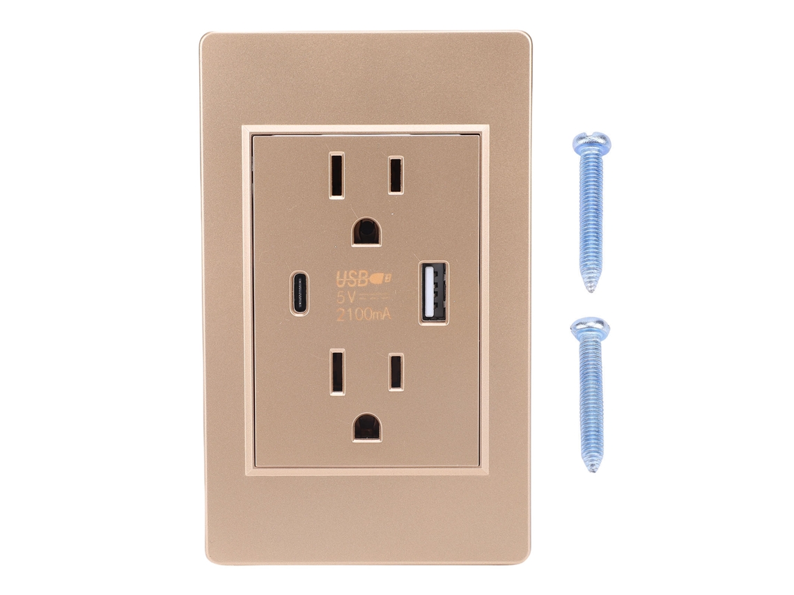 Laxiscreed Tomada De Parede Eua Com Usb E Type-c Em Material Pc Retardante De Chamas