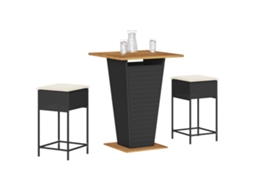 Vidaxl 3 Pcs Conjunto De Bar Para Jardim C/ Almofadões Vime Pe Preto