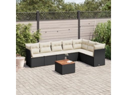 Vidaxl 8 Pcs Conjunto Sofás De Jardim Com Almofadões Vime Pe Preto