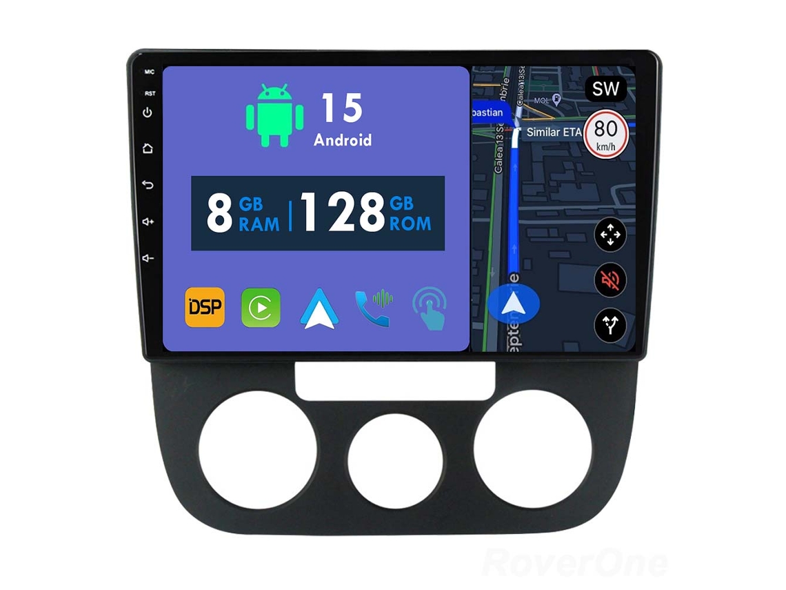 Auto Rádio Carro Bluetooth Autoradio 8GB RAM 128G ROM CarPlay Navegação GPS Ecrã Táctil RoverOne para Volkswagen Jetta 5 2005-2010  