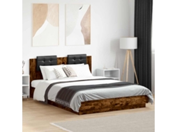 Vidaxl Estrutura Cama C/ Cabeceira/luzes Led 120x200cm Carvalho Fumado