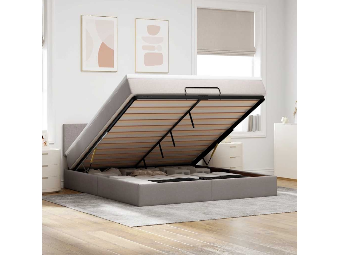 Vidaxl Cama Otomana Com Colchão Leds 180x200cm Cinza-acastanhado