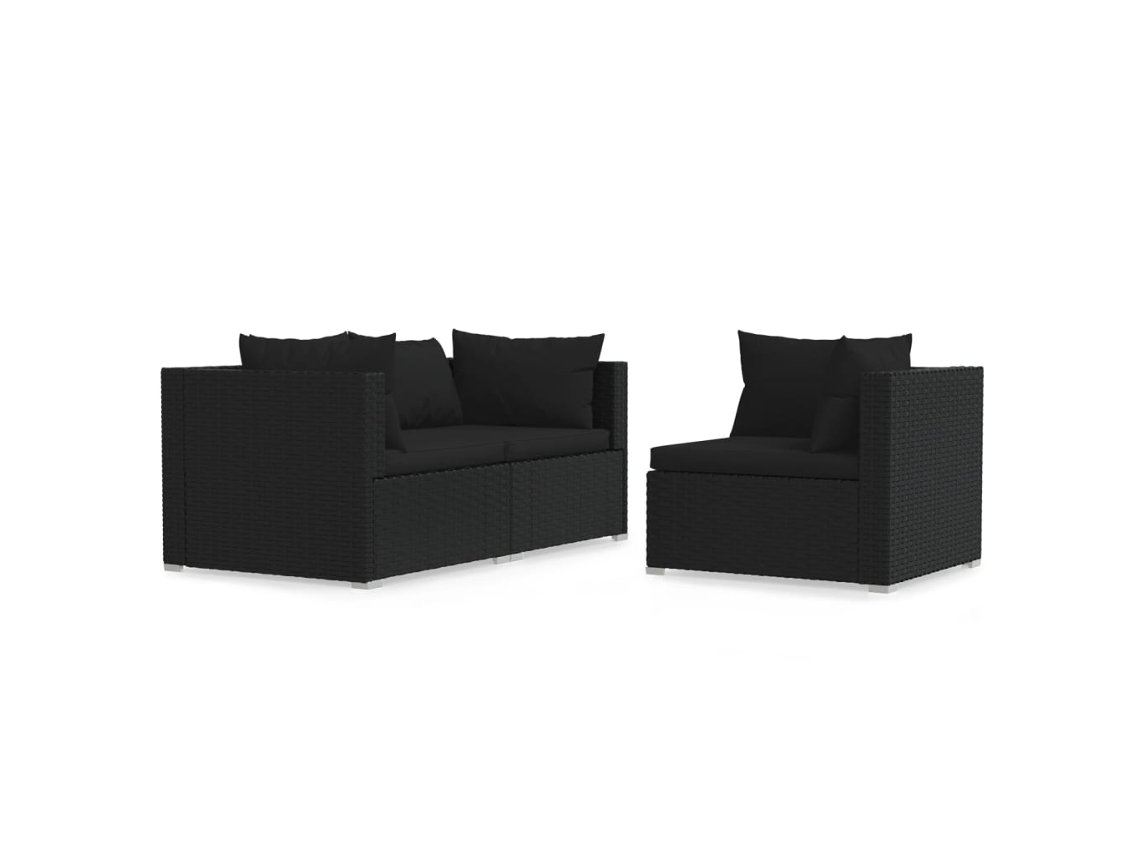 Maison Exclusive - 3 Pcs Conjunto Lounge De Jardim C/ Almofadões Vime Pe Preto