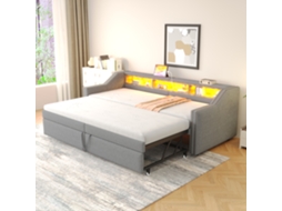 Sofá cama Cinza Claro 90/180x200 Led Usb Arrumação