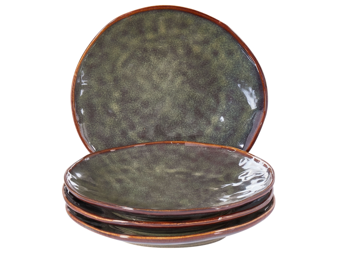Conjunto De 4 Pratos De Sobremesa Thyme Grés Verde Escuro