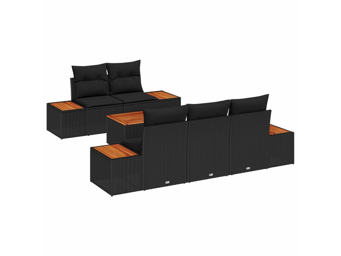 Vidaxl Conjunto De Sofá De Jardim 6 Unid. Preto Rattan Sintético