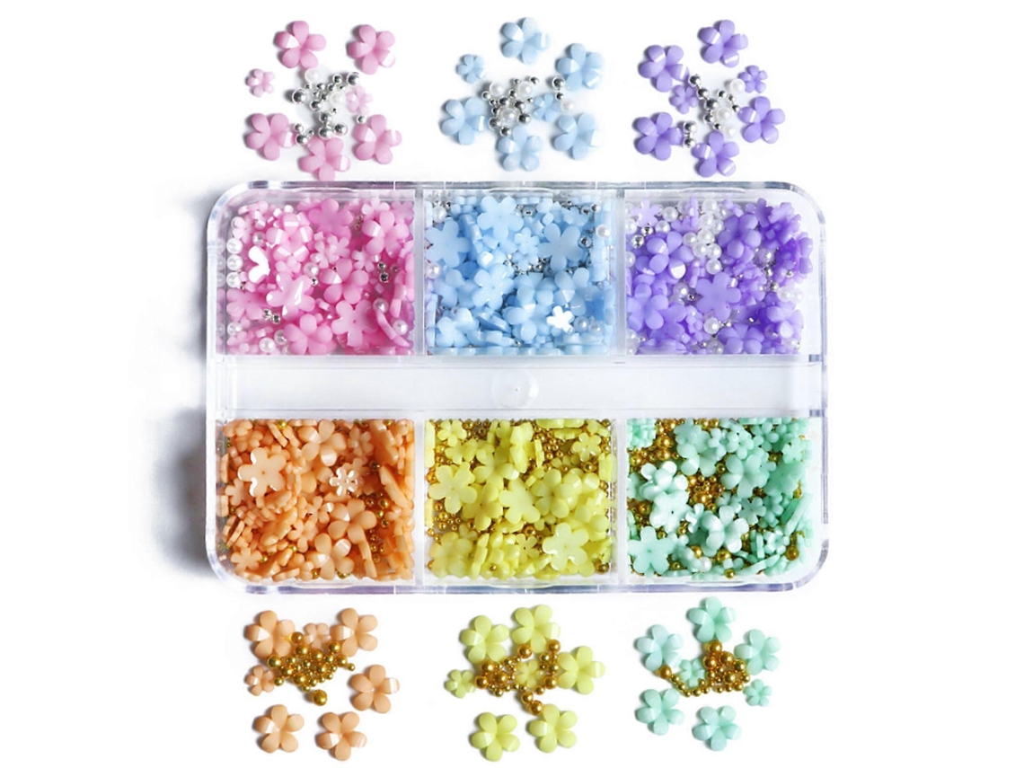 2022 Hot Selling Nail Art Five Petal Flower Jewelry Tamanho Misto Tridimensional Resina Broca Flor Nail Art Jewelry Hengrongshen