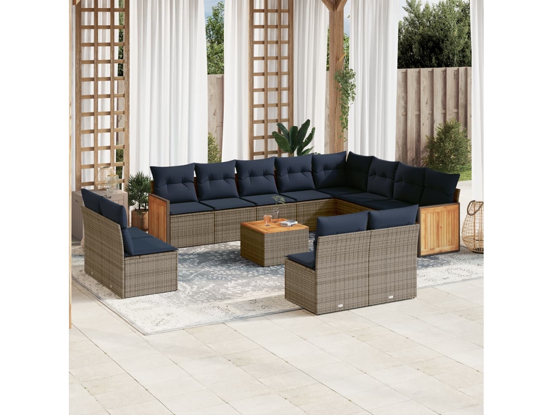 Vidaxl Conjunto De Sofá De Jardim Com 13 Peças E Almofadas Em Rattan Sintético Cinza