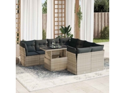 Vidaxl 9 Pcs Conj. Sofás Jardim Com Almofadões Vime Pe Cinzento-claro