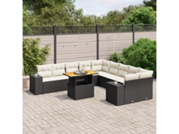 Vidaxl 11 Pcs Conjunto Sofás de Jardim C/ Almofadões Vime Pe Preto
