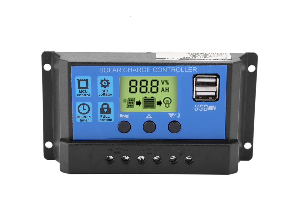 Controlador De Carga Solar Pwm 12v 24v Com 2 Usb E Display Lcd 30a (yjss-30a)