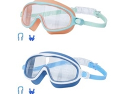 Óculos de Natação Infantil Azul, Branco, Laranja e Verde, Pacote com 2, Antiembaçante, Proteção Uv, Amplo Campo de Visão AQUAFORGE
