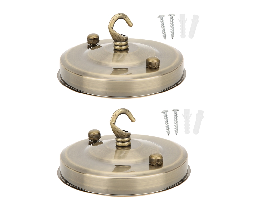 2026 2pcs Placa de Suspensão de Lâmpada de Teto Ferro Gancho Canopy Decoração Acessório Diy Bronze