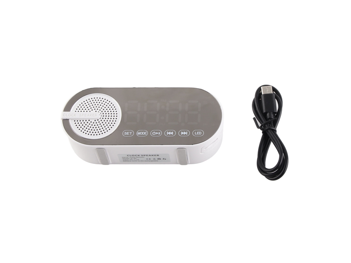 Caixa De Som Bluetooth Despertador Duplo Relógio Espelho