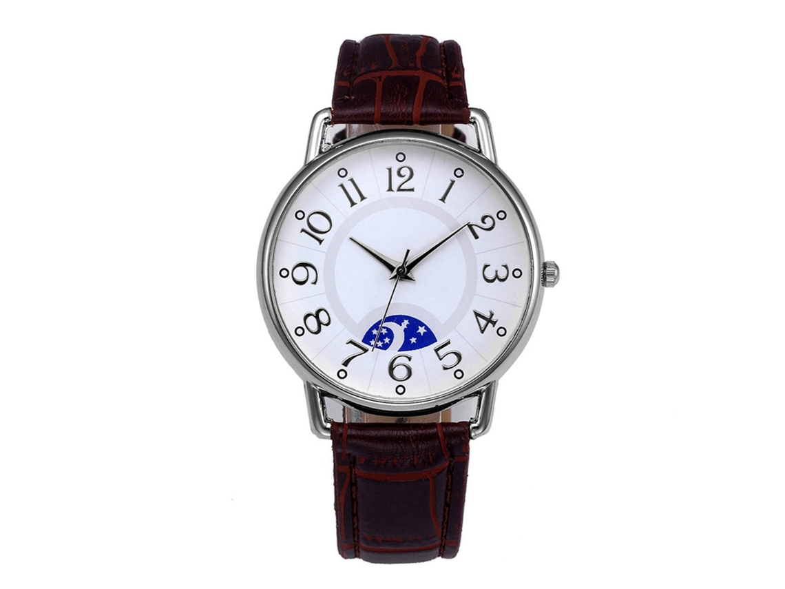 Relógio de quartzo unissex com pulseira ajustável simples e elegante para uso casual (base branca, pulseira marrom)