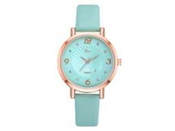 Relógio Feminino de Quartzo Simples com Pulseira de Couro Artificial Azul Céu