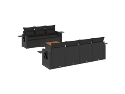 Conjunto de 8 Sofás de Jardim com Almofadões Vime Pe Preto MAISON EXCLUSIVE (8 pcs)