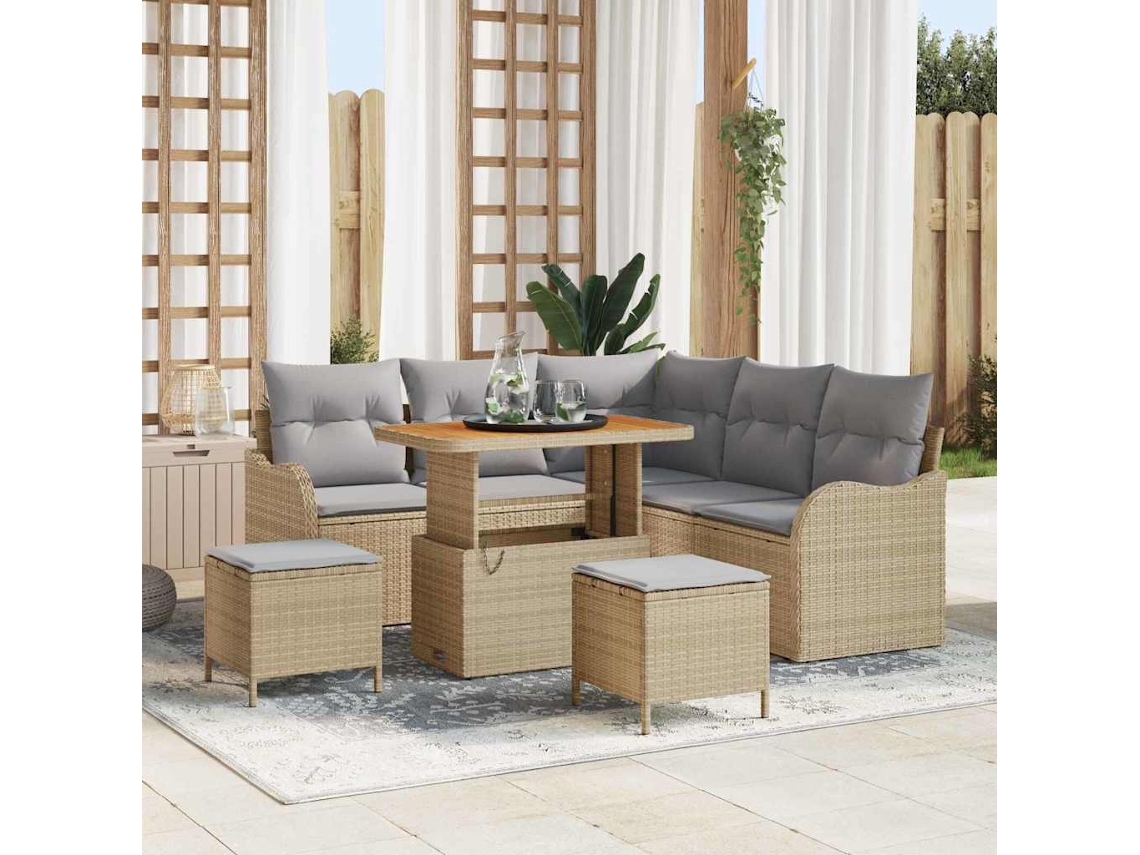 Vidaxl Conjunto De Sofá De Jardim 8 Unid. Bege Vime Pe