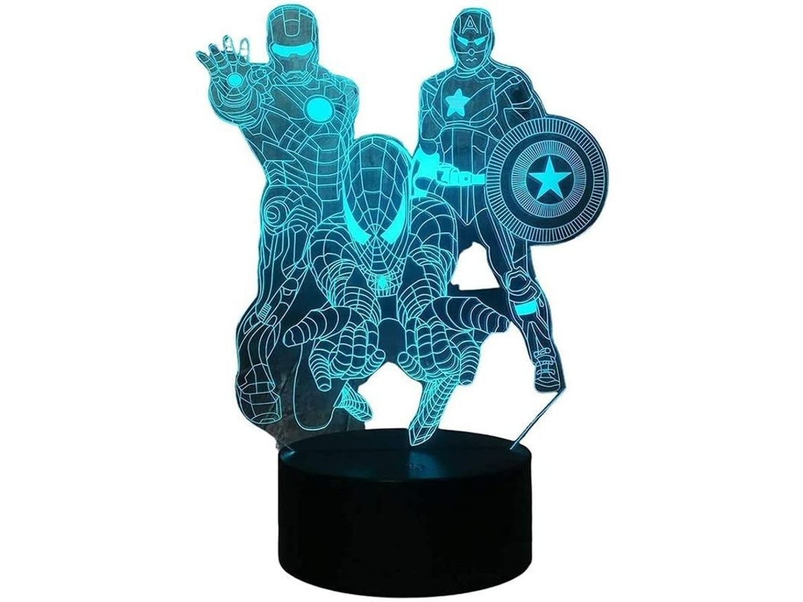 Luz Noturna Vingadores, Brinquedo 3D LED Homem-Aranha com Controle Remoto 16 Cores YURU