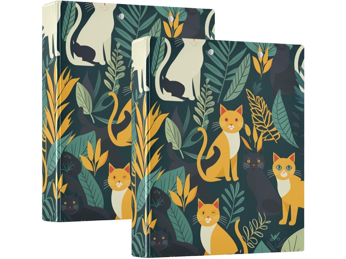 Pasta Escolar Redonda De 1, 5 Polegadas Com Estampa De Gato Amarelo, Bolsos Internos, Pacote Com 200 Folhas 1 2
