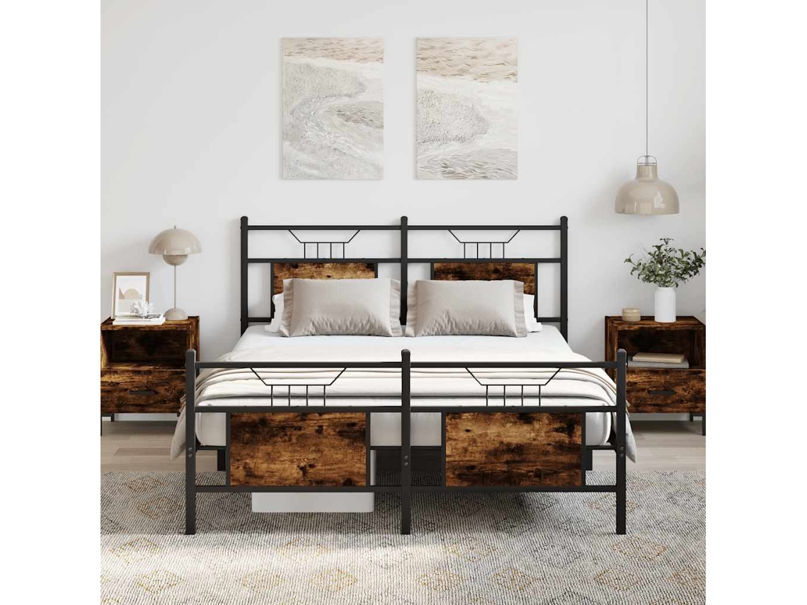 Vidaxl Estrutura De Cama S/ Colchão Derivados Madeira Carvalho Fumado