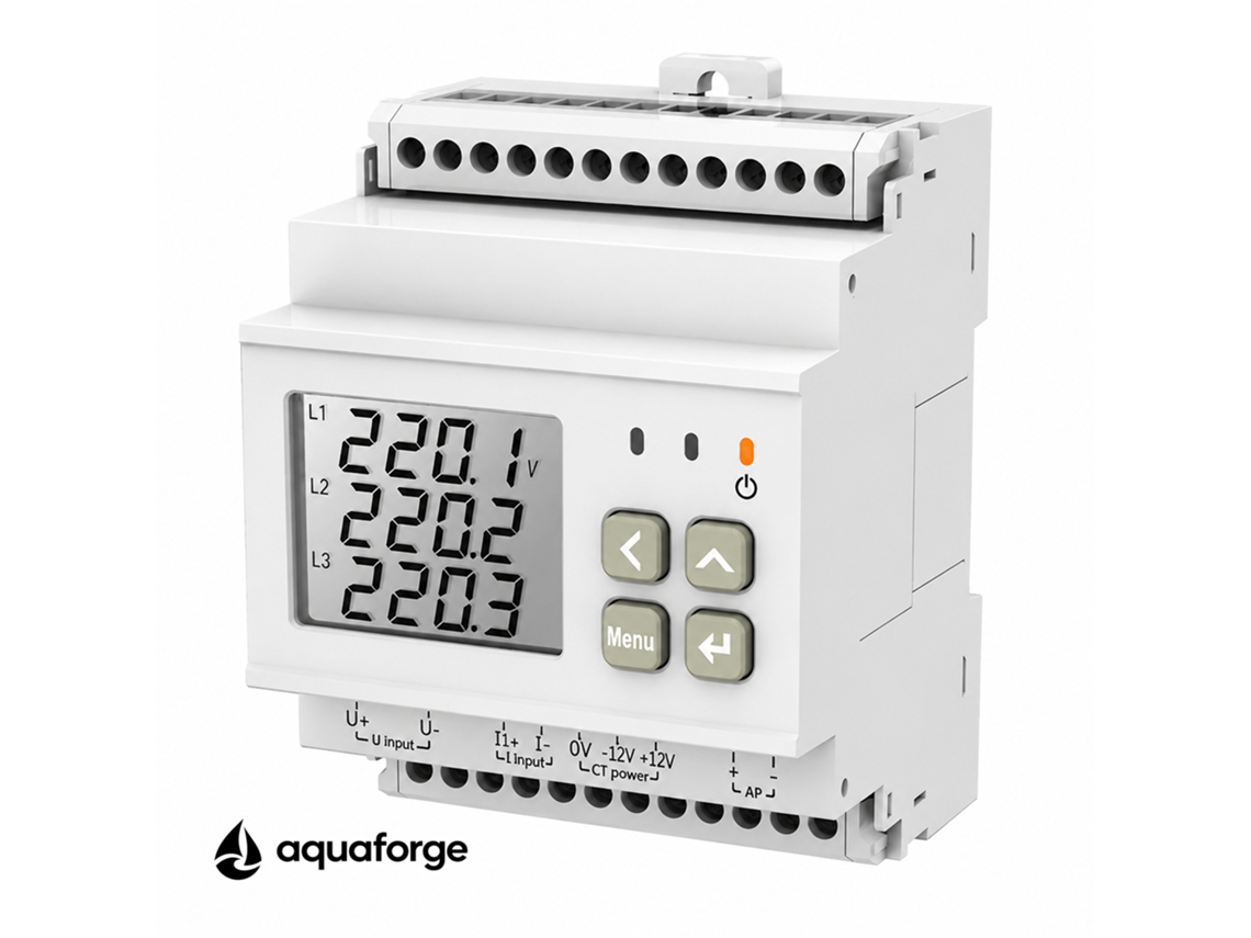Medidor Elétrico Multifuncional Aquaforge Pd195z-e31 Com Ecrã Lcd E Rs485 Modbus Para Quadro Elétrico