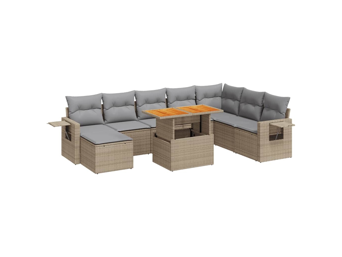 Conjunto 9 de sofás de jardim VIDAXL Bege Rattan / Vime(100 x 55 x 73 cm)