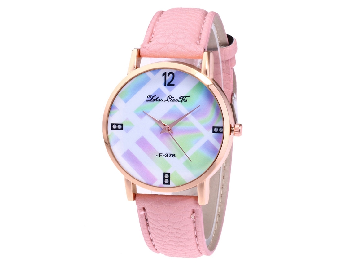 Reloj Casual De Moda Unisex Con Cuerda De Cuero Quartz Zhoulianfa (rosa)