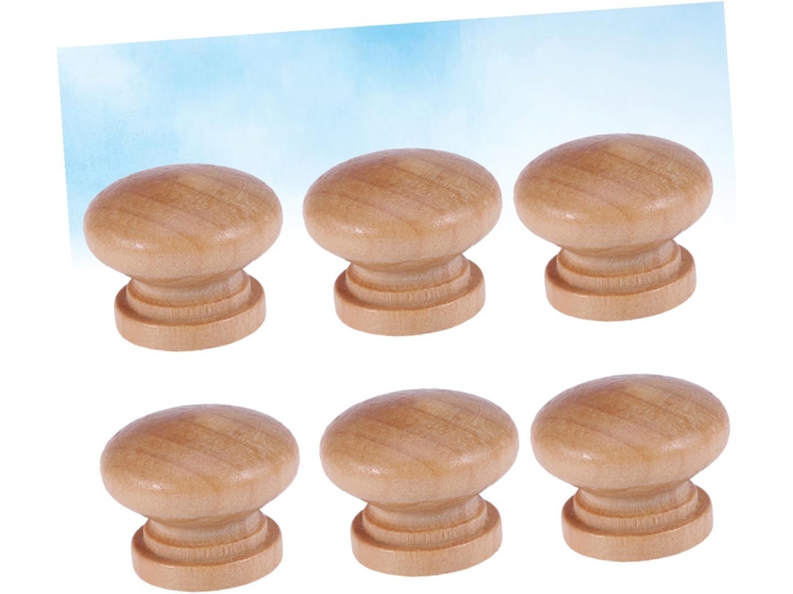Conjunto De 6 Puxadores Madeira Em Formato Cogumelo Para Armários, Com Um Furo