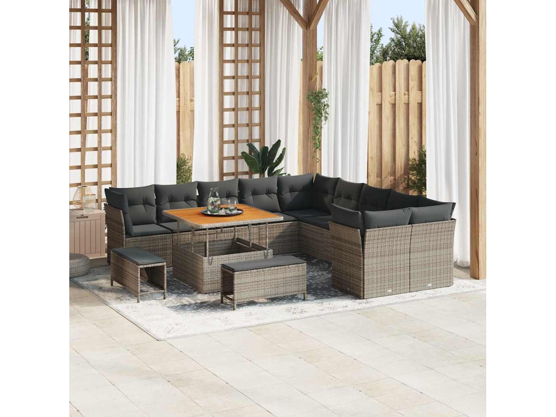 Vidaxl Conjunto De Sofá De Jardim 13 Unid. Cinzeto Vime Pe