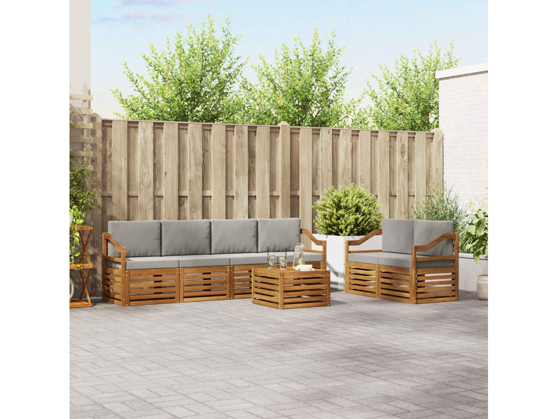 Vidaxl Conjunto De Sofás Para Exterior 7 Unid. Cinza Natural E Claro