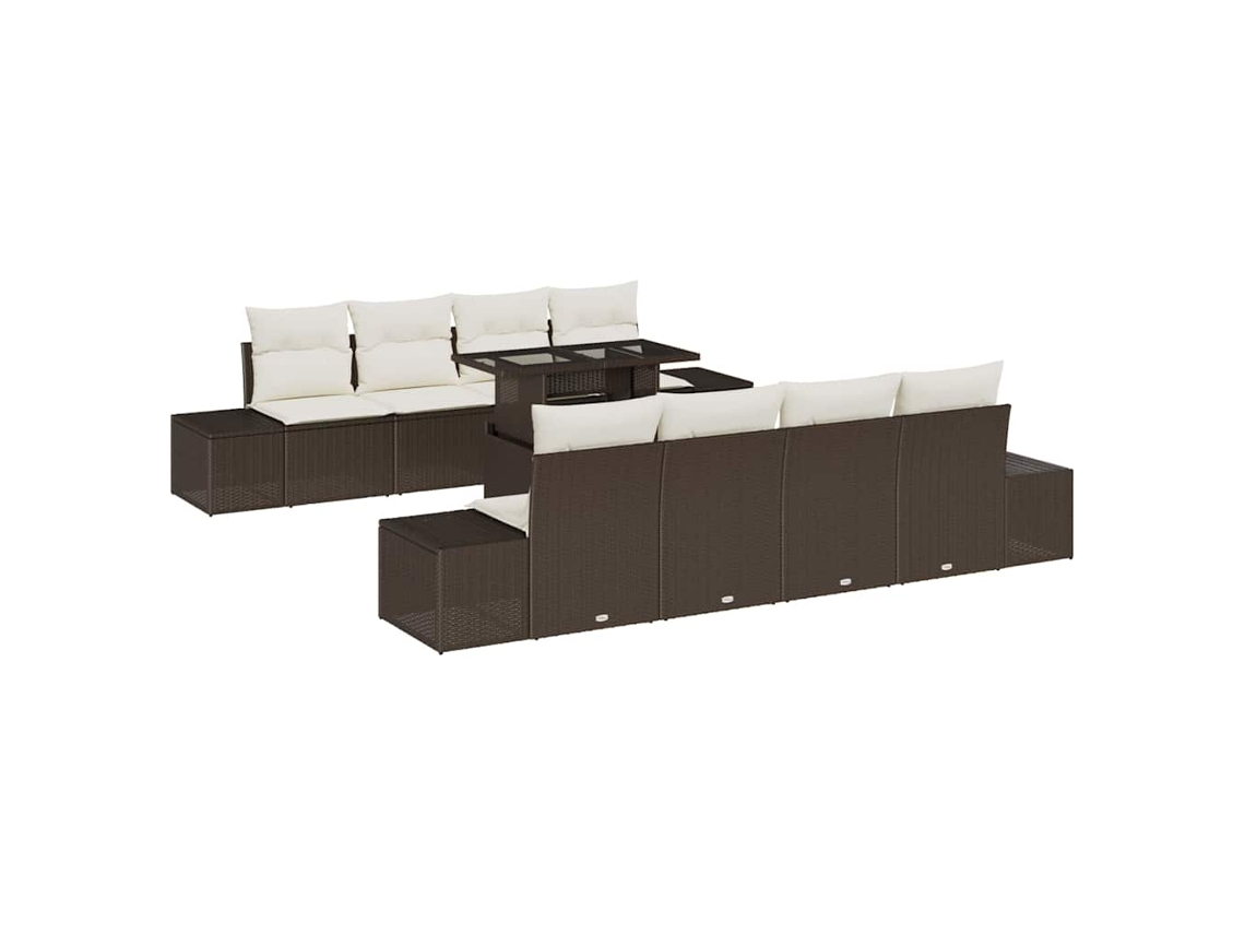 Maison Exclusive - Conjunto De Sofá De Jardim 9 Pcs Marrom E Creme Vime Pe