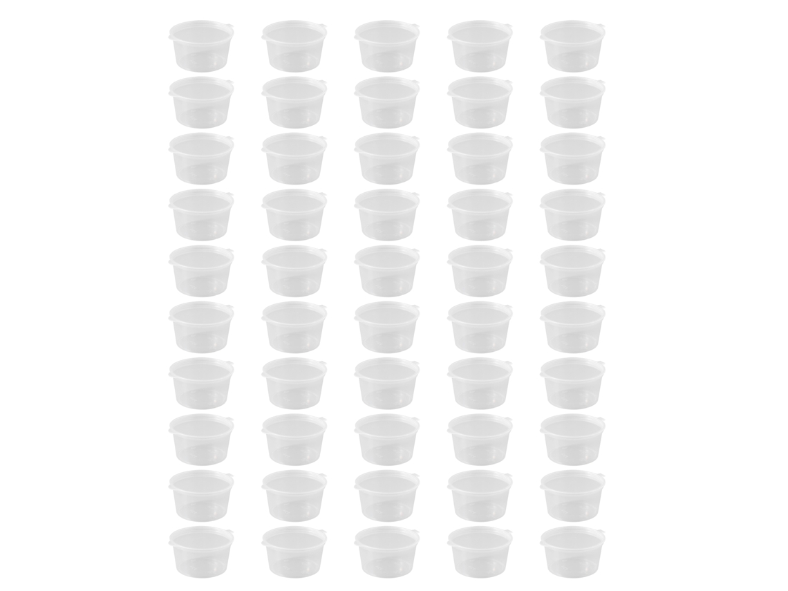 50 xícaras de porção transparentes com tampas plásticas anti vazamento 50ml para condimentos churrascos com marca