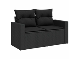 Conjunto de 8 Sofás de Jardim com Almofadões Vime Pe Preto MAISON EXCLUSIVE (8 pcs)