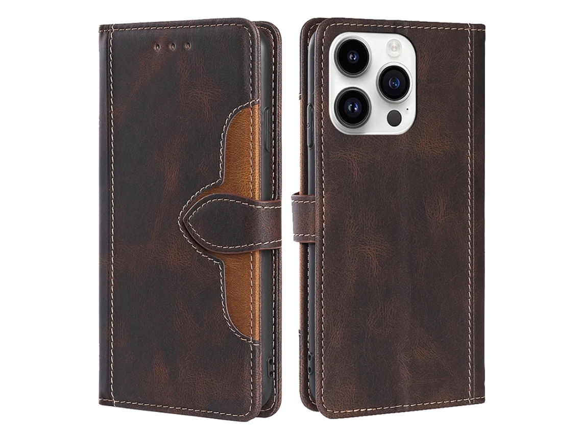 Capa Para Iphone 15 Pro Max Pele Sintética Castanho