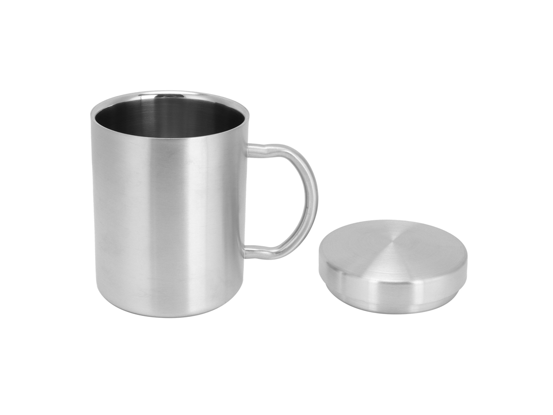 Caneca de Cerveja de Aço Inoxidável com Parede Dupla, Isolamento Térmico, Alça e Tampa, 400 Ml AQUAFORGE