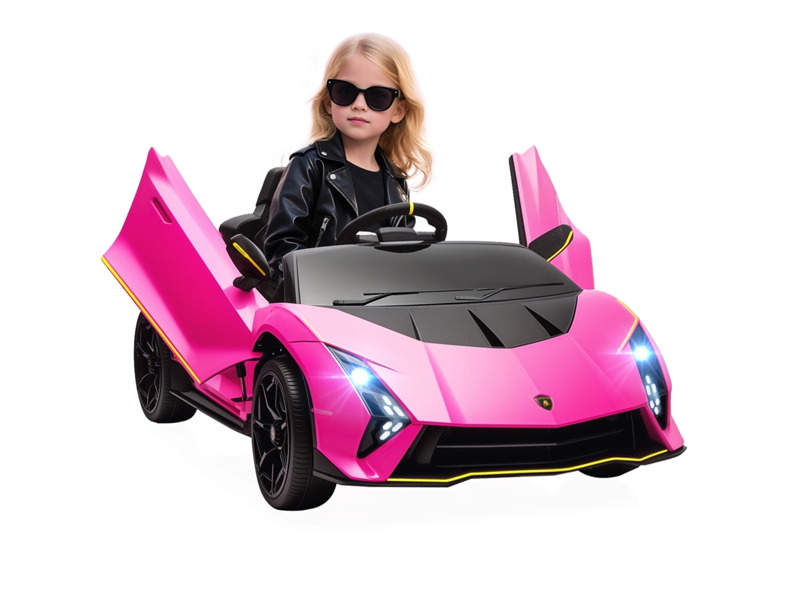 Carro Elétrico Infantil Lamborghini 12v 114,5x64x45,5 Cm Rosa (comando Remoto, Faróis, Buzina, Mp3)