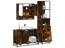 Vidaxl 3 Pcs Conjunto De Móveis Wc Madeira Processada Carvalho Fumado