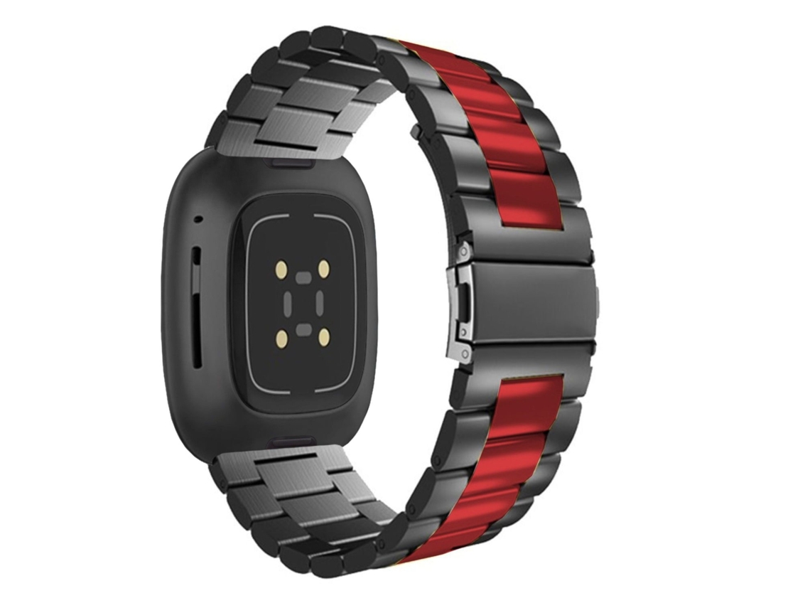 Bracelete Aço Ajustável para Fitbit by Google Versa 3 Preto e Vermelho