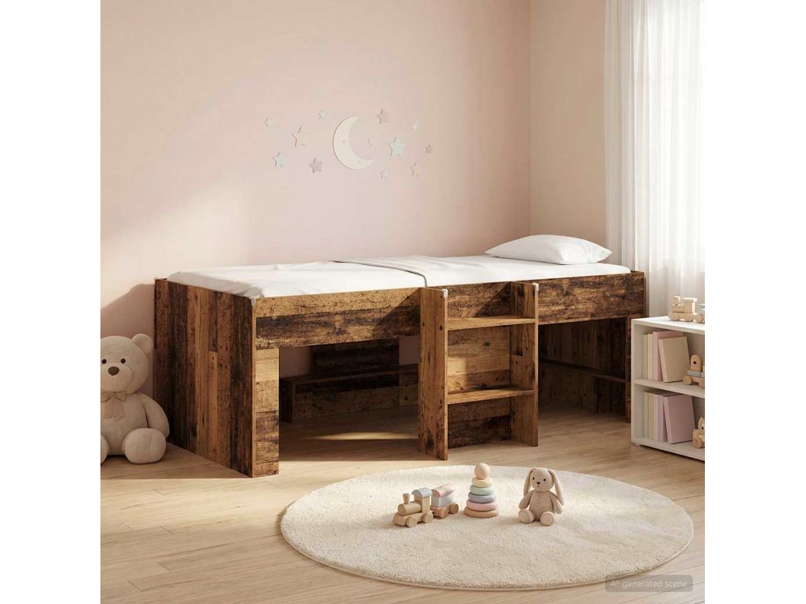 Vidaxl Cama Alta Para Crianças Madeira Antiga 90 X 190 Cm