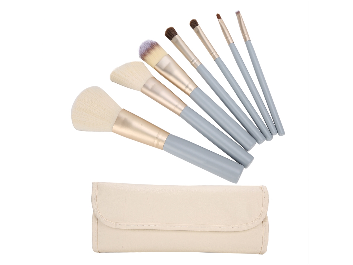 7 Pincéis De Maquiagem Com Bolsa: Pó, Base, Blush E Sombras De Olhos